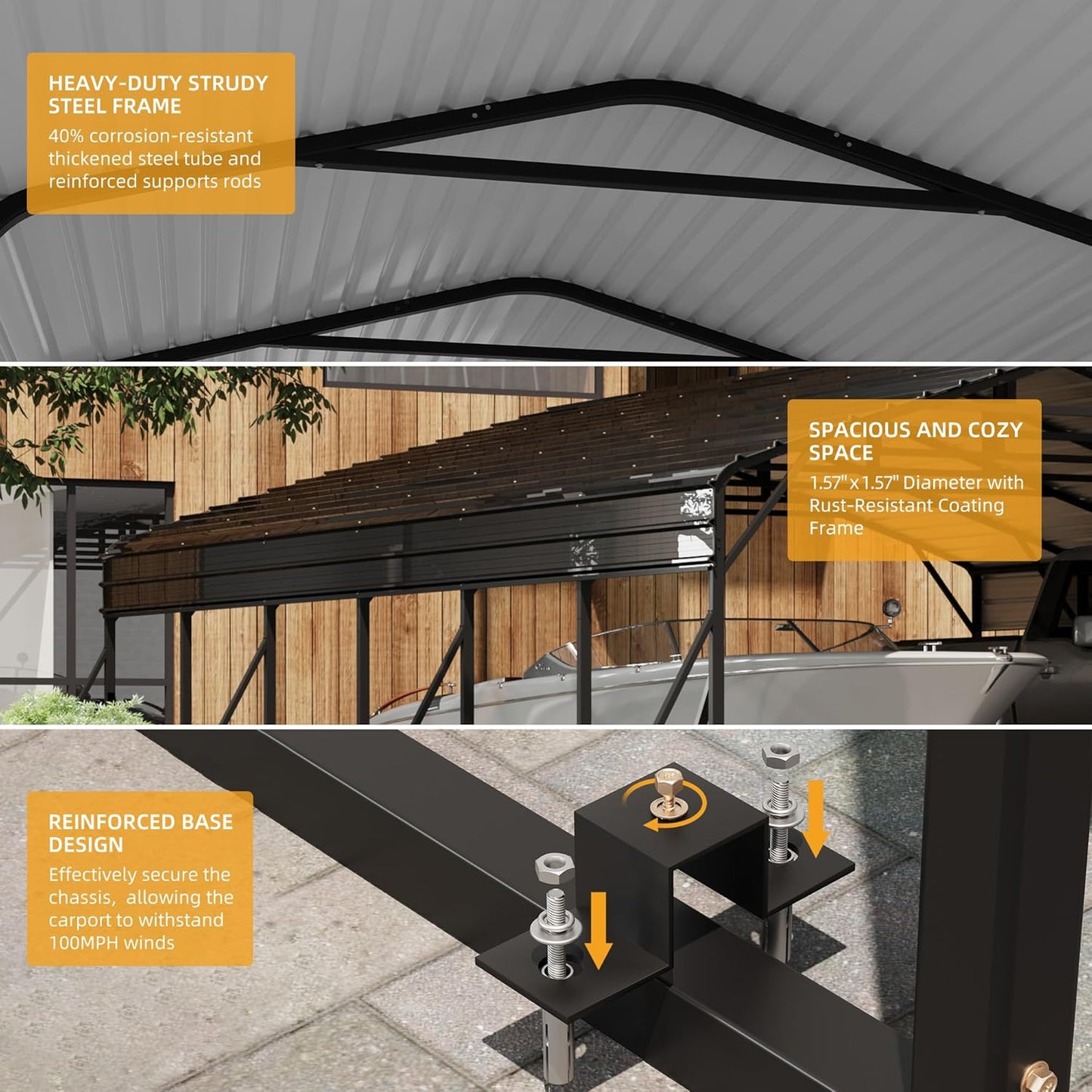 20 x 30 FT Metal Carport with Galvanized Steel Roof, Heavy Duty Metal Roof Carport with Enhanced Base, Tall MetalCarport Kits Garage for Tractors, Trucks, Boats, Cars