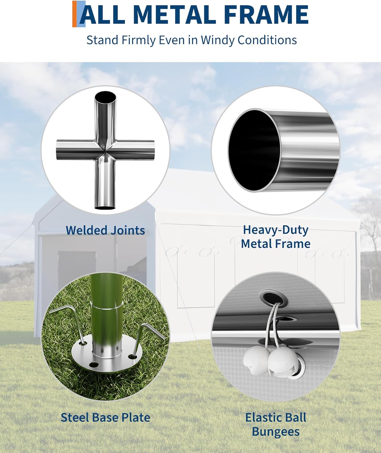 10 x 20ft Heavy-Duty Carport with Roll-Up Windows & Removable Sidewalls & Doors Thickened Wind Ropes, Ground Nails, Portable Car Tent Garage for Cars, Trucks, Boats, 180G Durable Tarp Cover,White