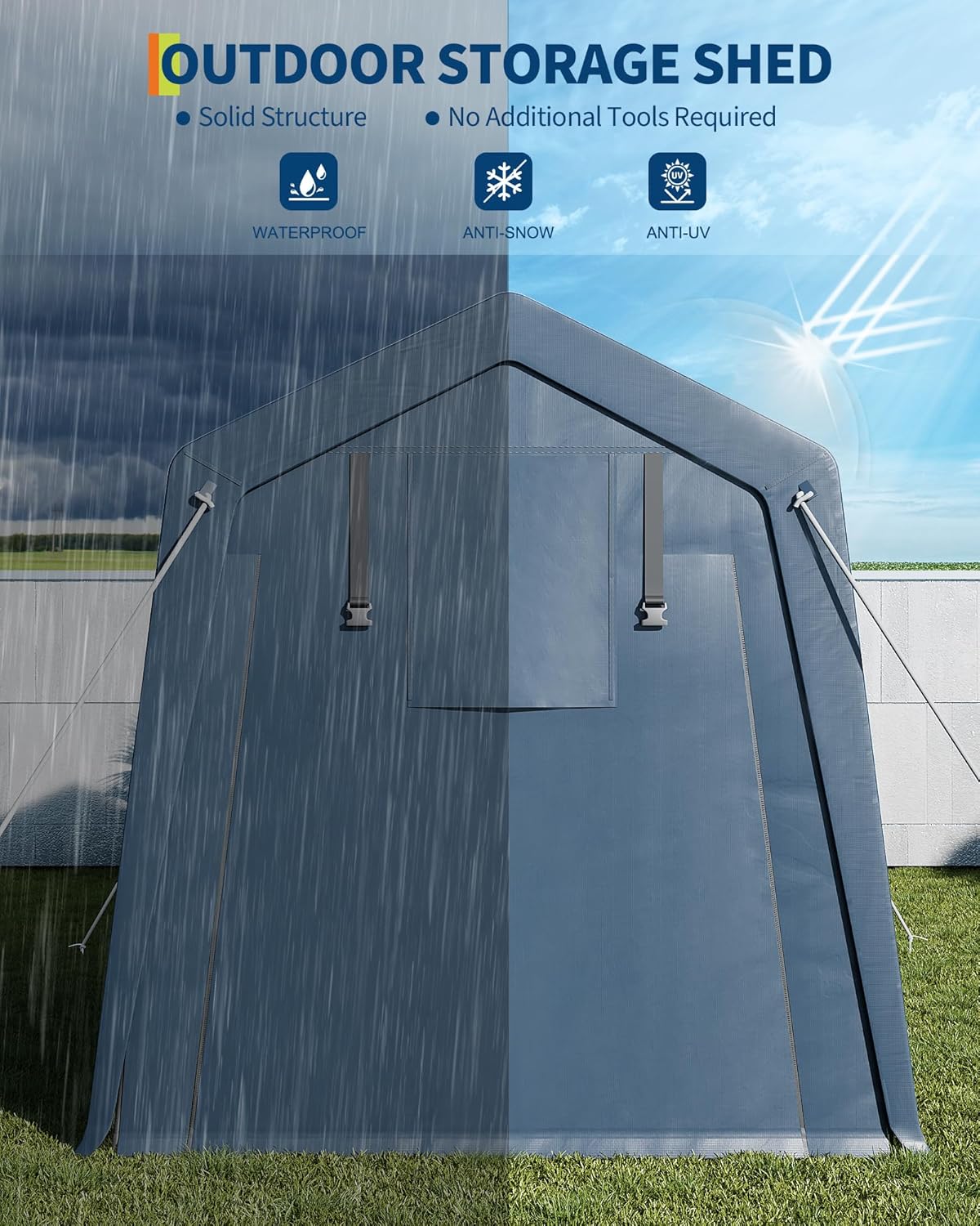 6x6 FT Motorcycle Shed, Durable Outdoor Motorcycle Storage Tent with Roll-Up Ventilated Zipper Door and Windows, Outdoor Garage Canopy for Motorcycle, Bike