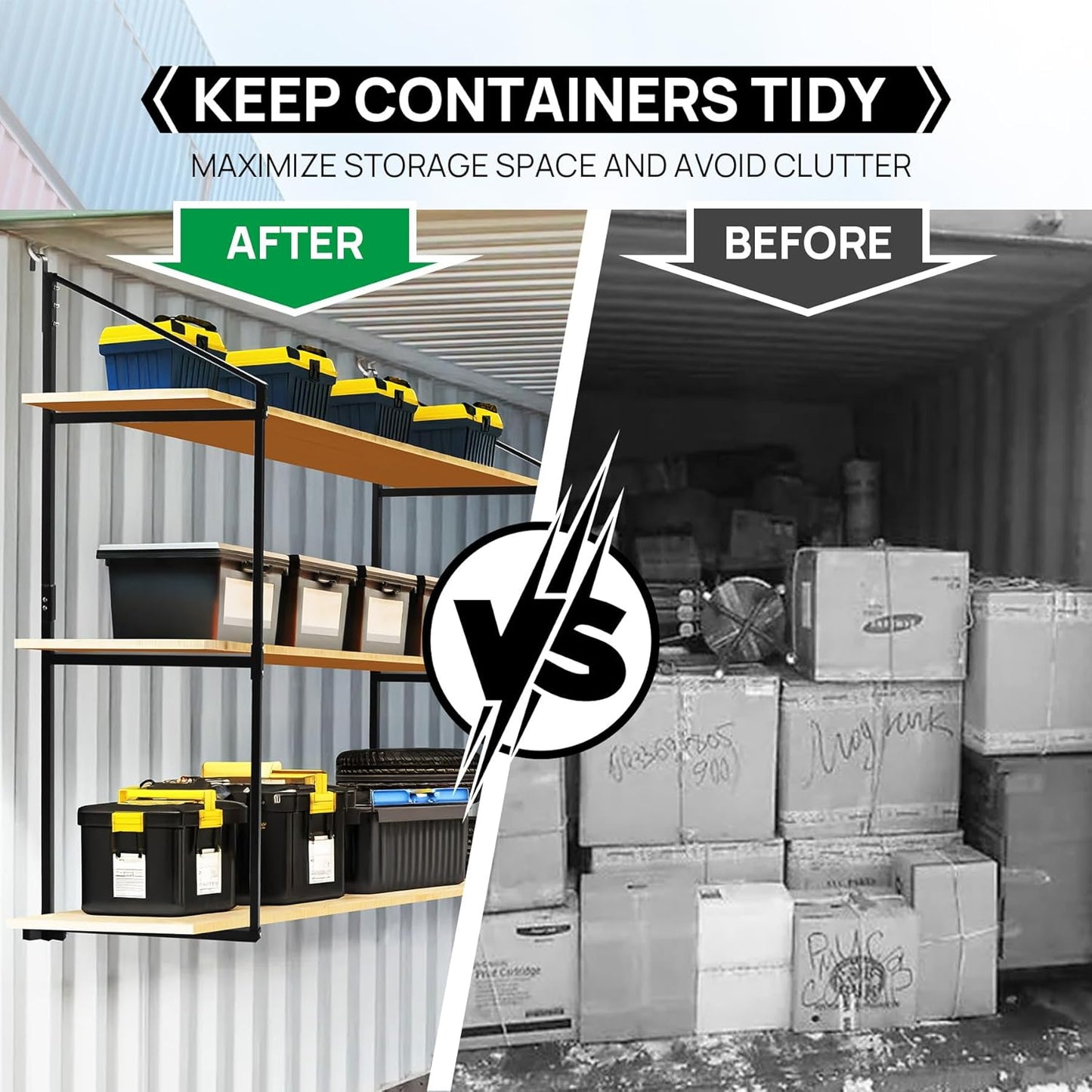 4 Pack Shipping Container Shelving Shelf - 3 Tiers Hanging Bracket Rack With 1100 lbs Capacity - Cargo Storage Accessories (Black, 4PCS-Black)