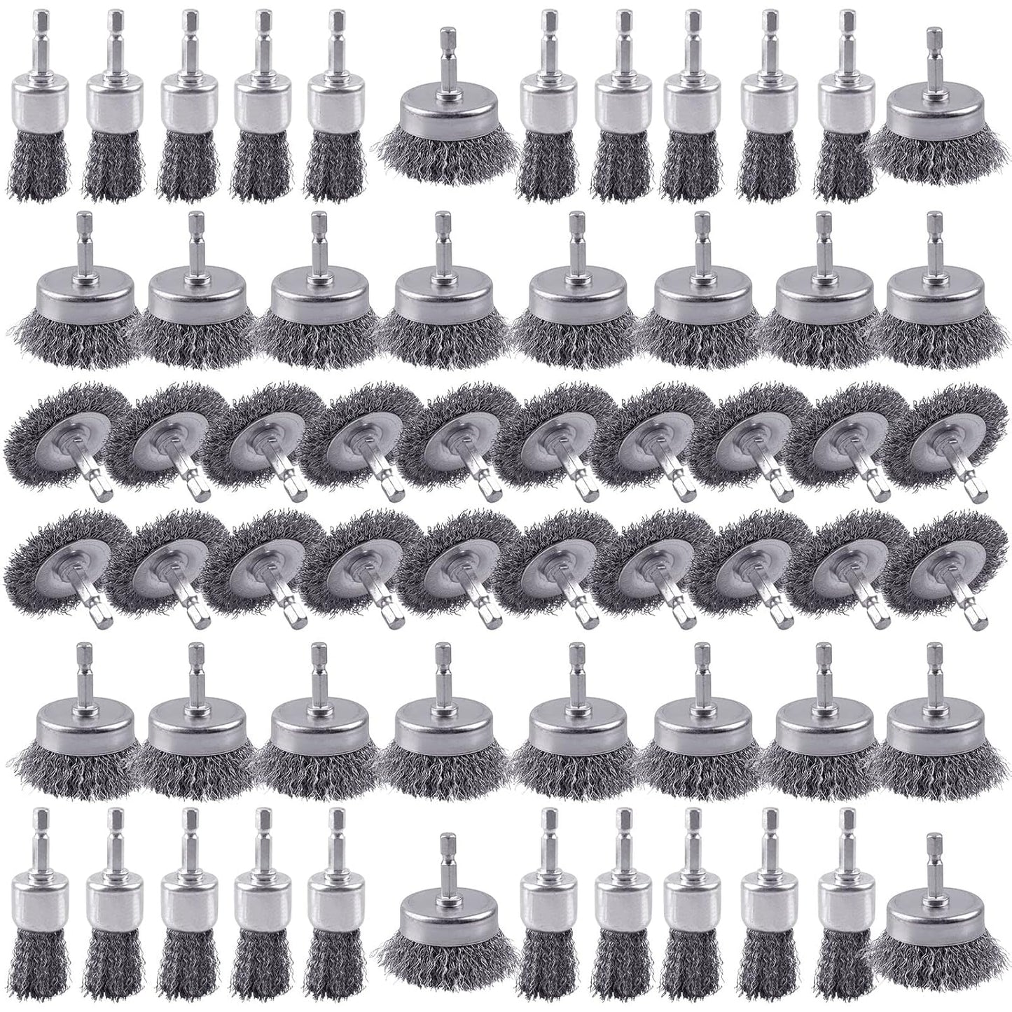 60 Pack Rocaris Carbon Steel Wire Wheel Brush Set - Cup, Wheel, and Pen Brushes With 1/4-Inch Hex Shank for Rust Removal, Corrosion and Scrub Surfaces
