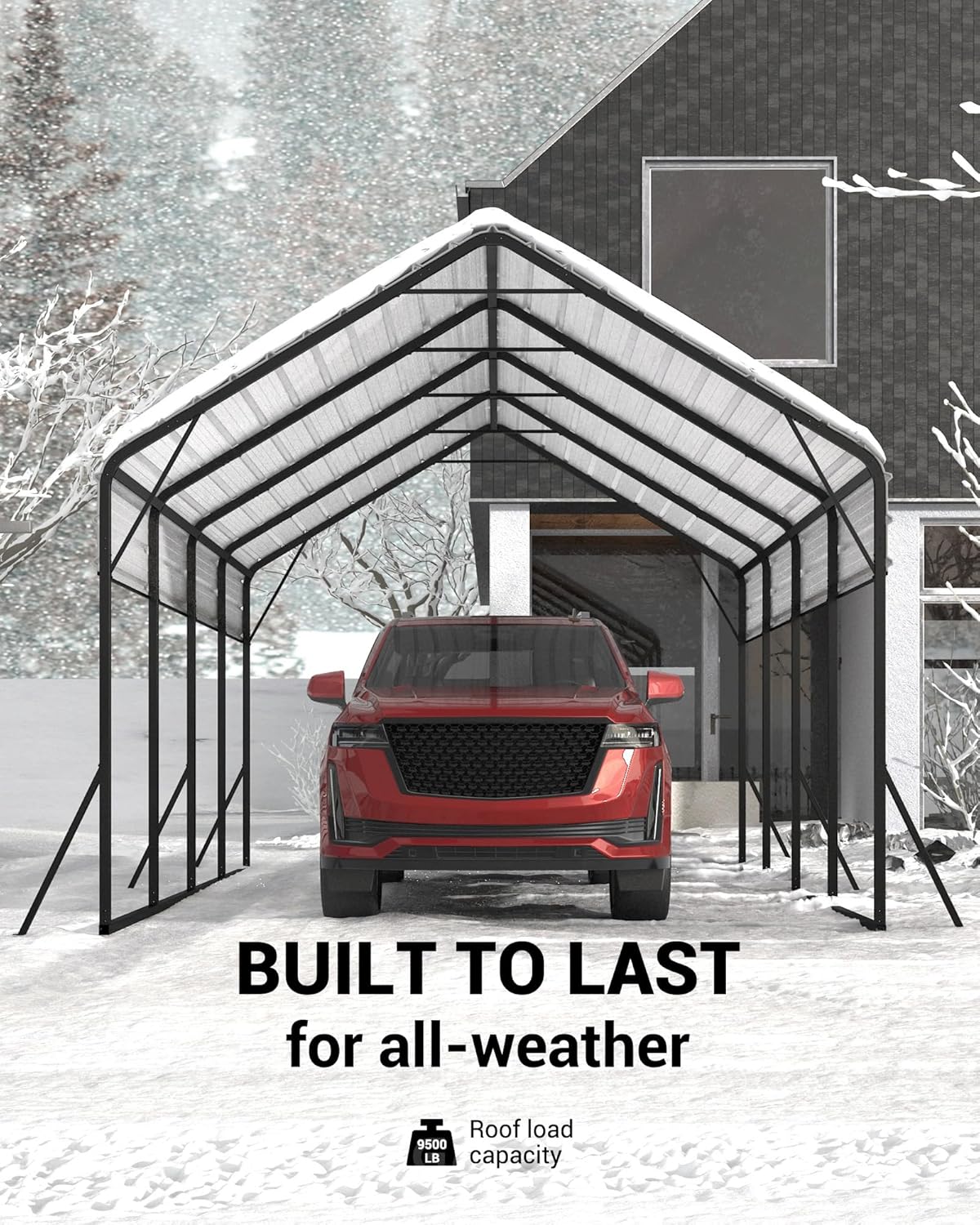 13'x21'x11' Oversized Metal Carport, Steel Heavy Duty Carport for All-Weather, Permanent Shelter for Bass Boats, Pickup Trucks, and Tractors, N.W. 660 Lbs
