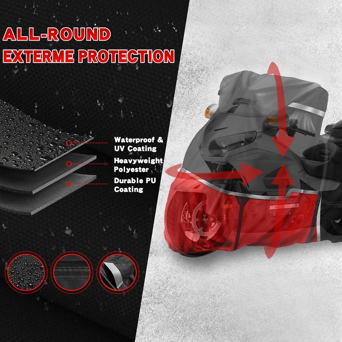 420D Motorcycle Cover Suitable for Honda GL1500, GL1800, Valkyrie Interstate, Oxford Cloth Waterproof Motorcycle Cover Easy to Clean Tear-Resistant All Weather Protection for Outdoor Protection