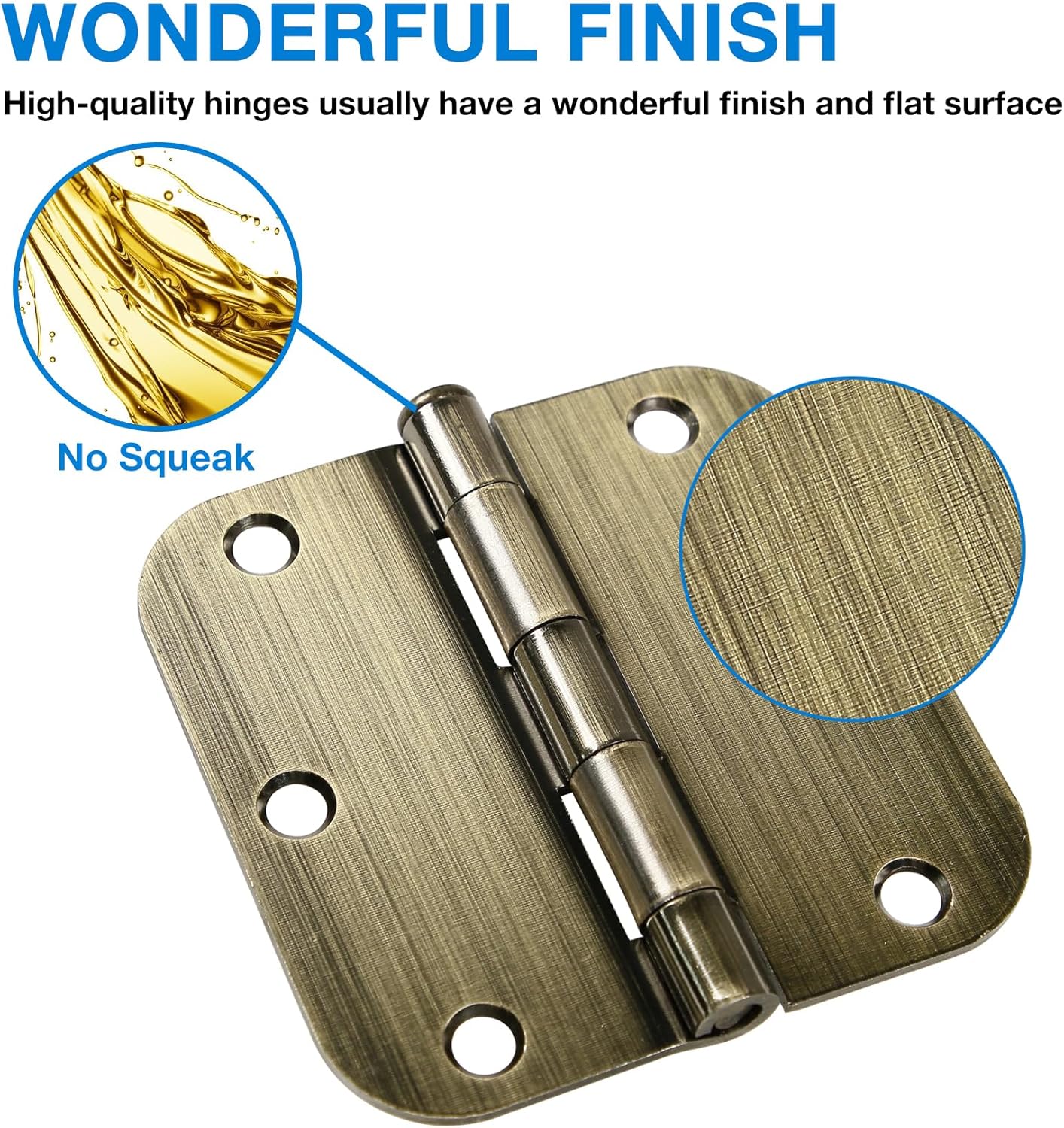 6 Pack Antique Brass Door Hinges 3.5 Inch Black Interior 3 1/2" Rounded 5/8" Radius Standard Residential Bedroom Indoor for Doors 3 ½" Hardware Control House Home Decor Essentials Acessories