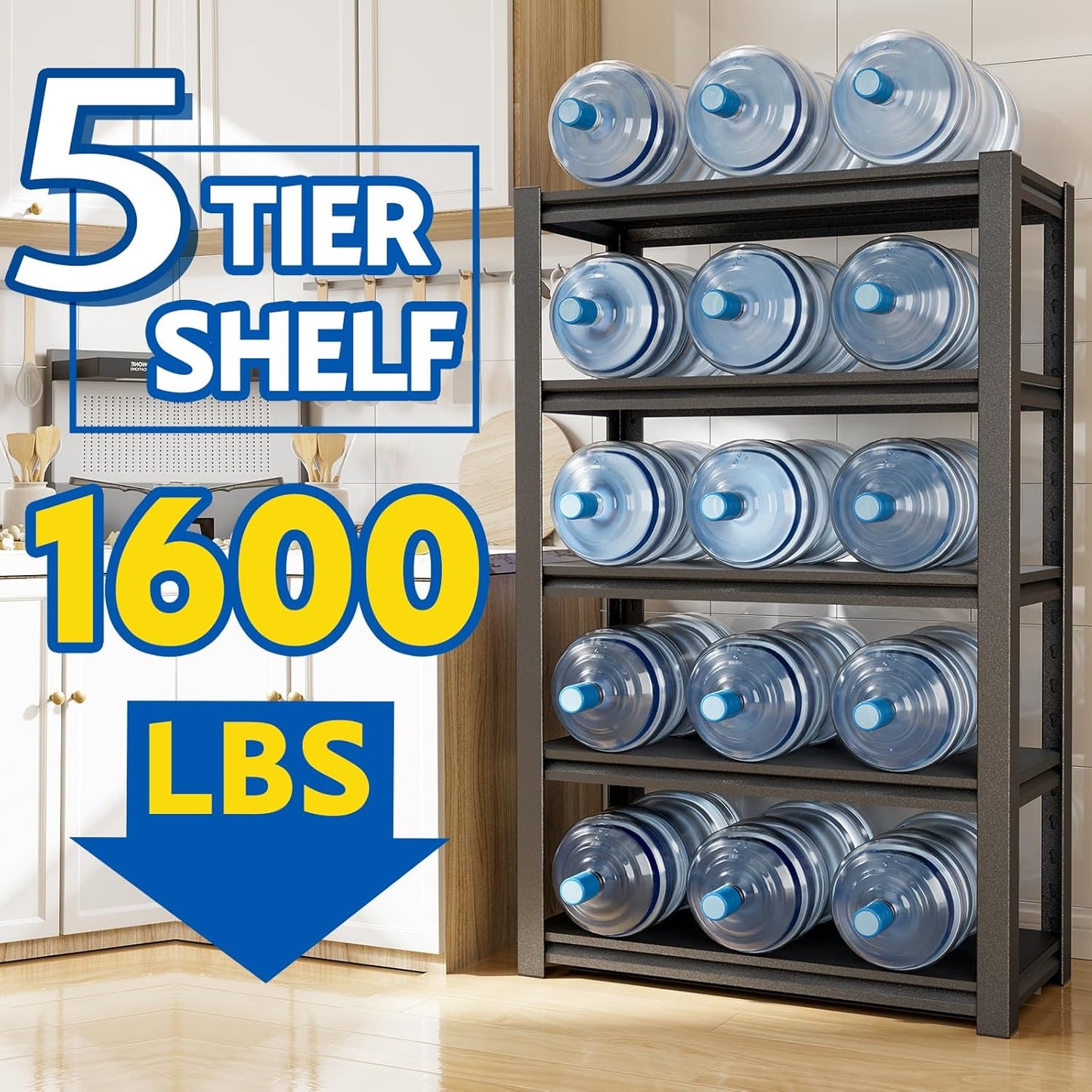 63''H Garage Shelving Heavy Duty, 1600LBS Storage Shelves, 5-Tier Adjustable Metal Shelve Storage Shelf Rack, Industrial Shelving Unit for Garage, Warehouse, Basement (23" W x 15.7" D x 63" H)