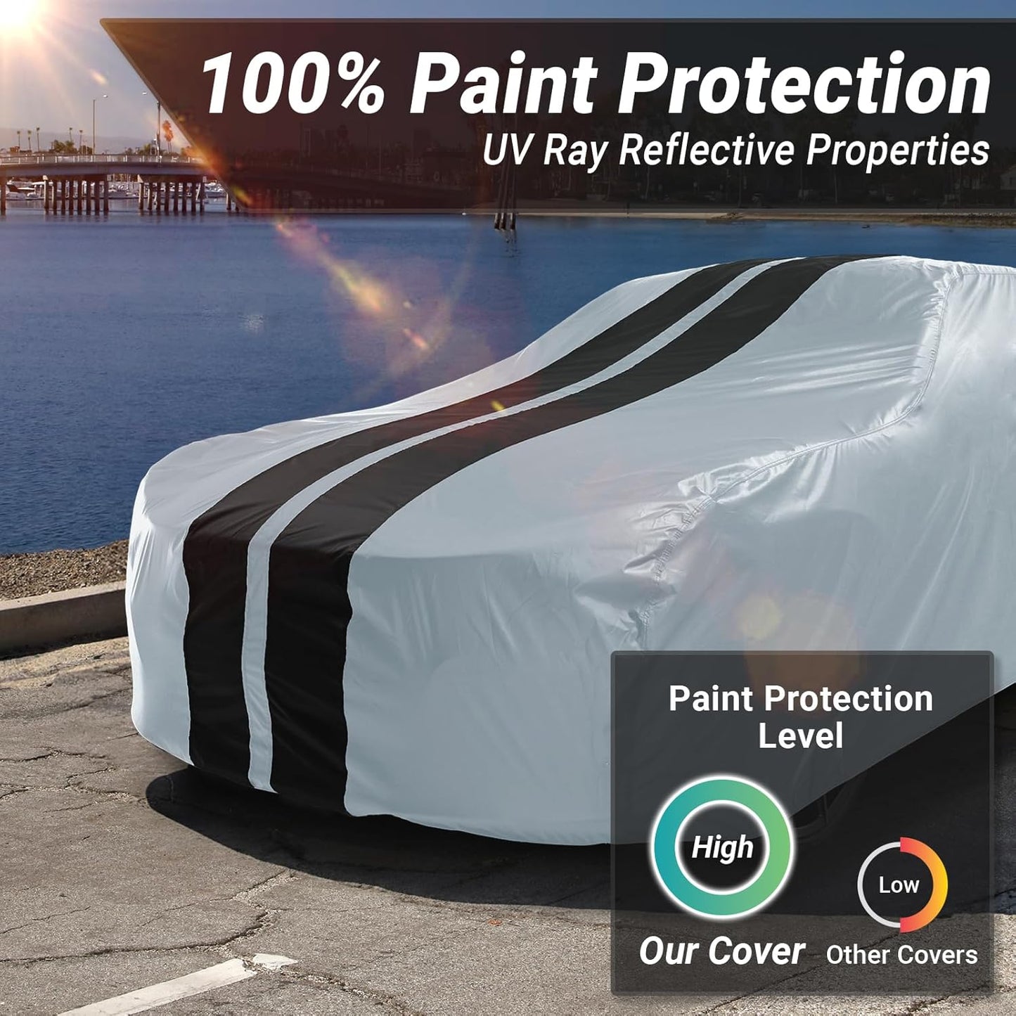 iCarCover Custom Car Cover for Pontiac Star Chief (1953-1957) Waterproof All-Weather Rain Snow UV Sun Protector Full Exterior Indoor Outdoor Car Cover (Stripe - Gray/Black)