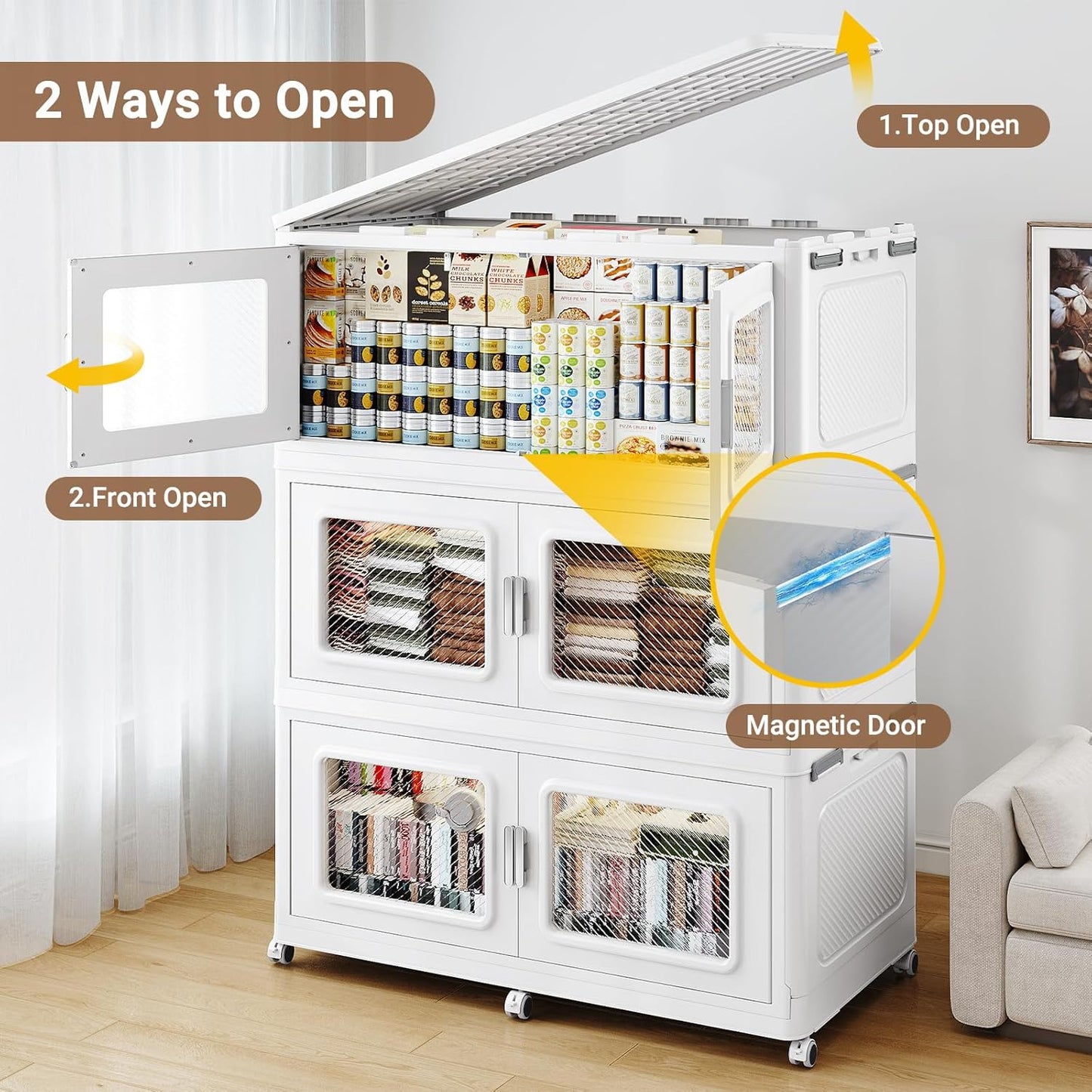 300 Qt Stackable Storage Bin with Lid, 75Gal Extra Large Collapsible Storage Boxes, Folding Plastic Drawer, Heavy-Duty Store Cabinet, Closet Organizer for Home Kitchen, 1 Pack White