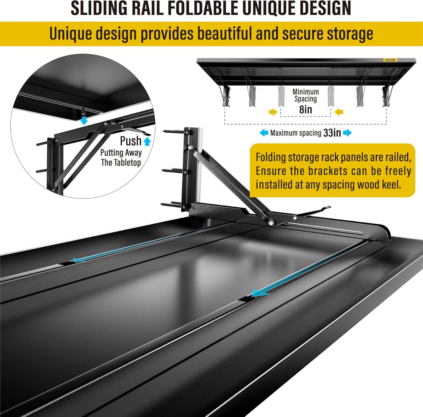 2pack-1.2x3ft Adjustable Rail Type Folding Storage Rack Shelf, Suitable for Garage, Storage Room, Kitchens Wall Shelf Garage Storage Rack Floating Shelves, Folding Panels (2pcs-Black)