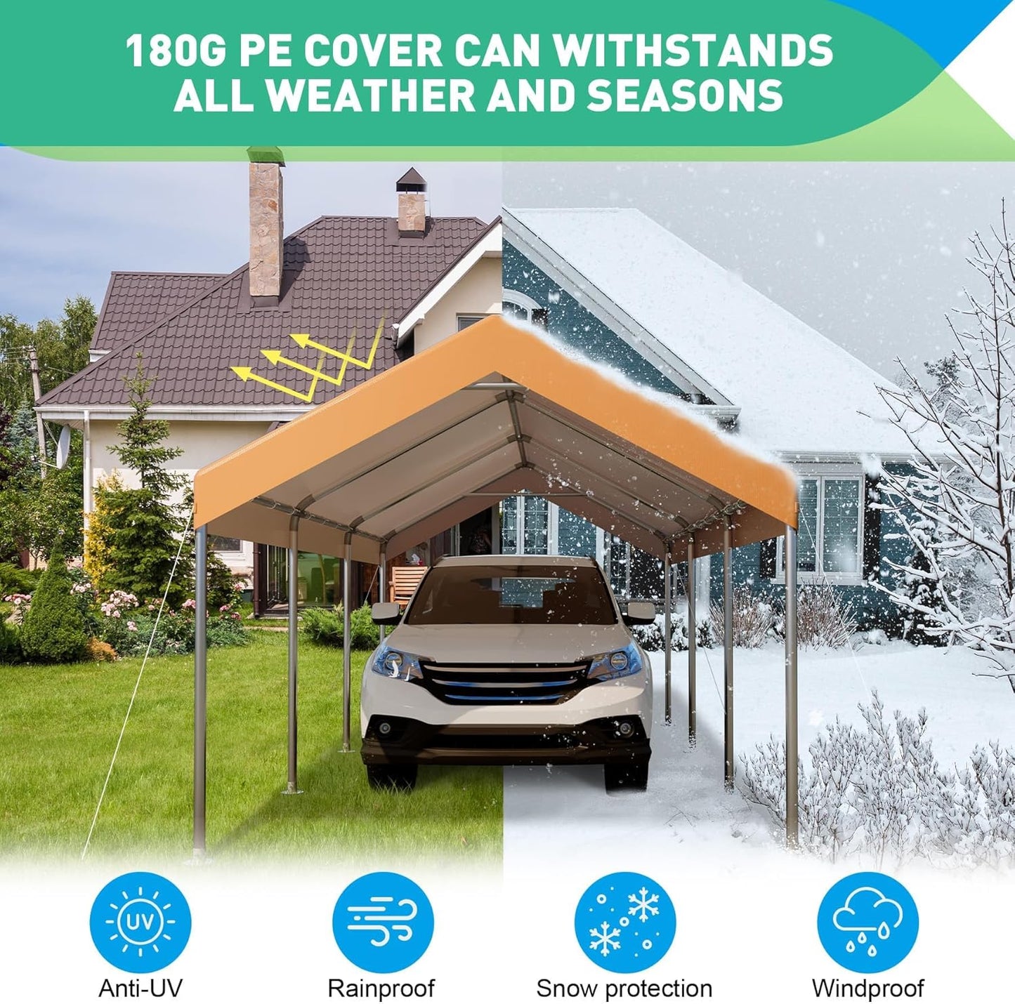 12X20 Ft Heavy Duty Carport Canopy, Portable Garage, Car Tents, Easy to Assemble, Reinforced Structure, with Hanging Edge, Applicable to Car, Bike, Boat, Party (Yellow)