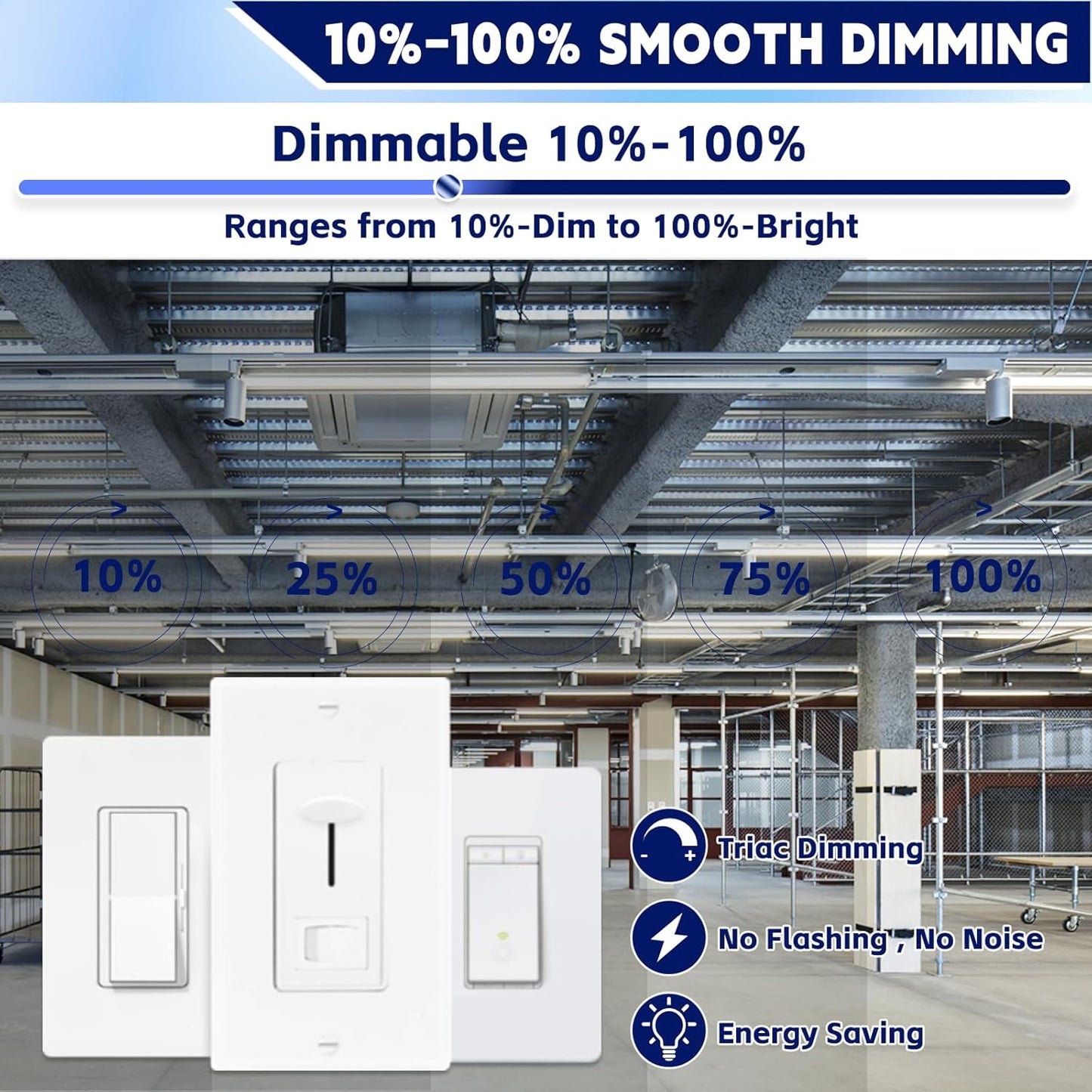 4FT LED Linear Strip Light, LED Shop Lights 40W/35W/30W Selectable,4 Color Selectable 3500K-6500K Adjustable,0-10V Dimmable Commercial Garage Office Ceiling Light Fixture, ETL DLC Listed (9 Pack)