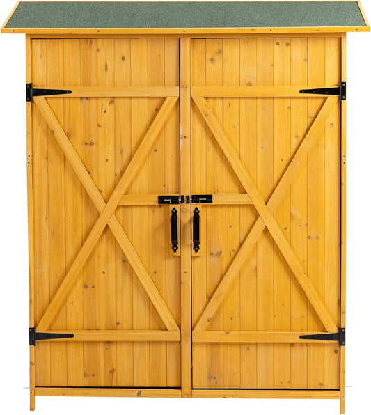 56" L x 19.5" W x 64" H Outdoor Wooden Storage Shed with Lockable Door, Waterproof Roof,Detachable Shelves for Garden Tools,Natural Wood