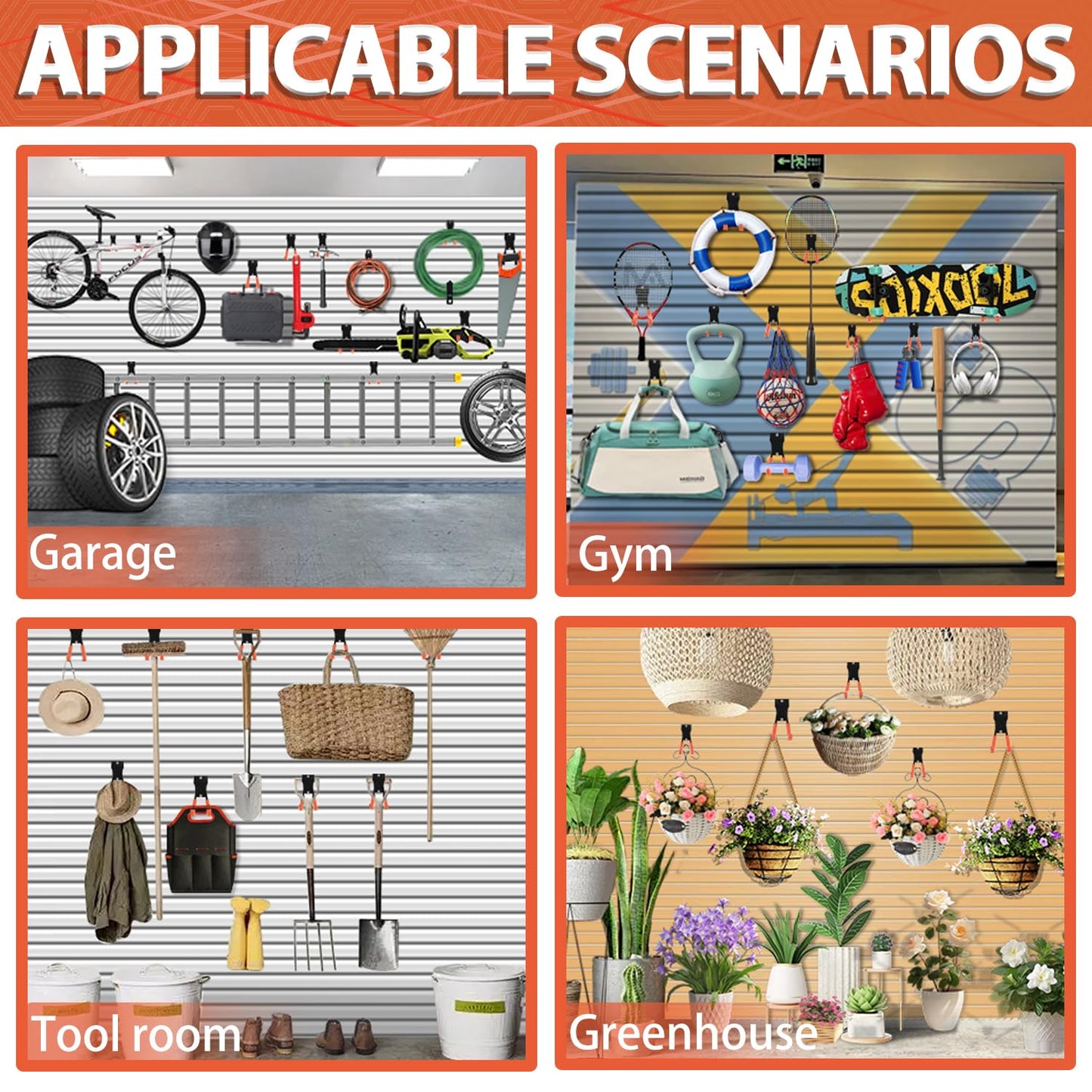 3-H Slatwall Accessories 18 Pack, Slatwall Hooks & Hangers Multi Sizes, Slat Wall Heavy Duty for Space Saving Used as Proslat Accessories with Slatwall Panel(Orange)