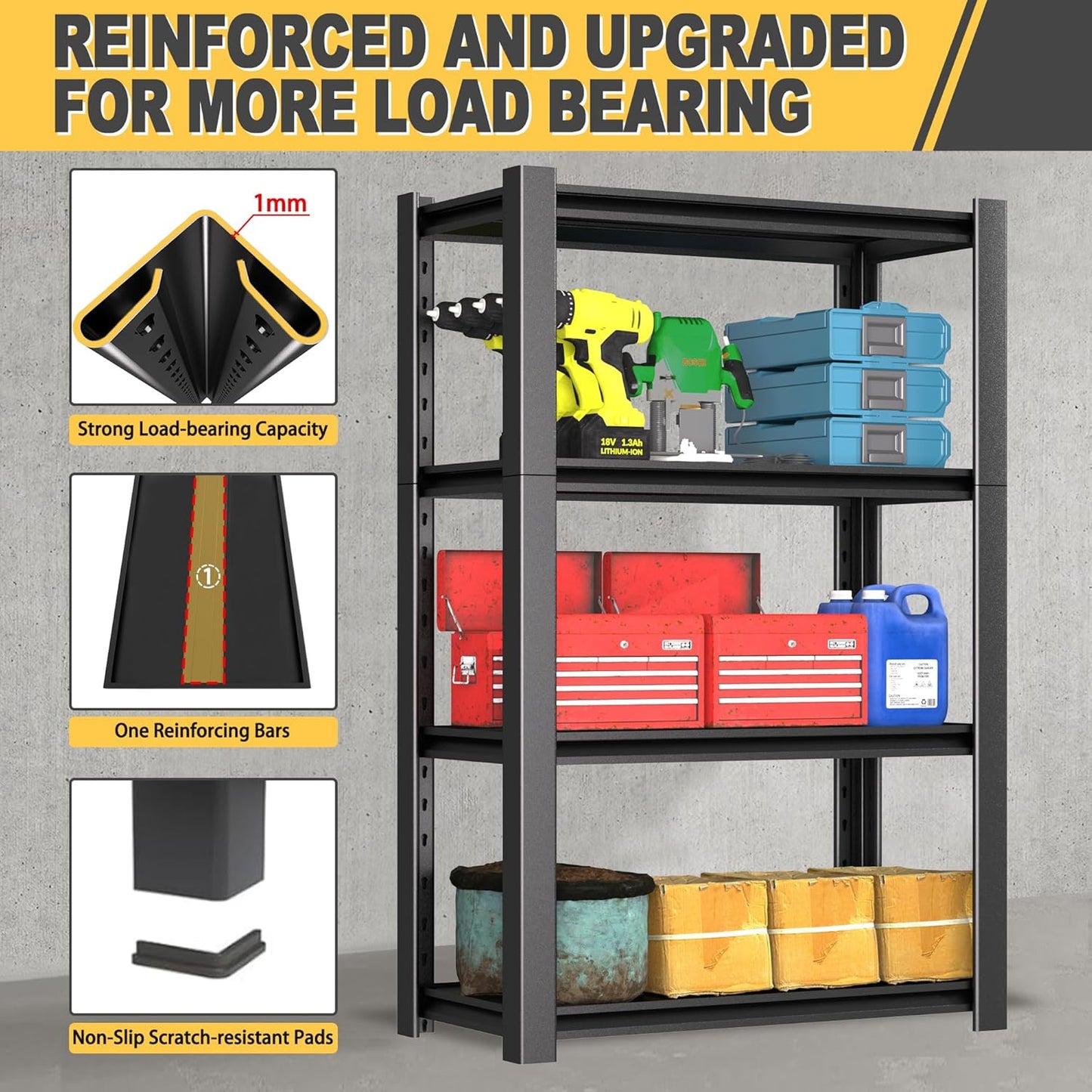 60" H x 40" W x 20" D 4-Tier Heavy Duty Garage Shelving Unit, 2000 LBS Capacity Metal Storage Rack,Adjustable Steel Shelves for Garage, Warehouse, Basement, Pantry, Workshop.2 Pack