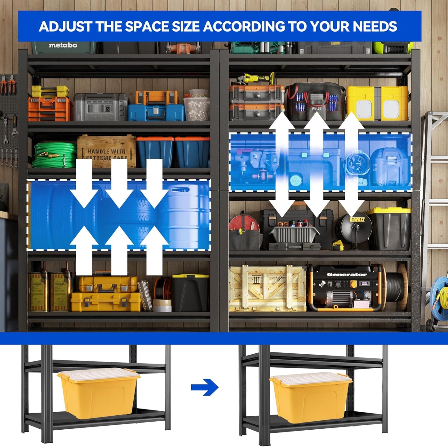 71.2"H Garage Shelving Heavy Duty Rack, 3000 LBS Extra Large Capacity 5 Tier Adjustable Storage Shelves, Metal Industrial Shelf Units for Garage, Basement and Warehouse, 71.2"H×31.5"W×13.8"D, Black