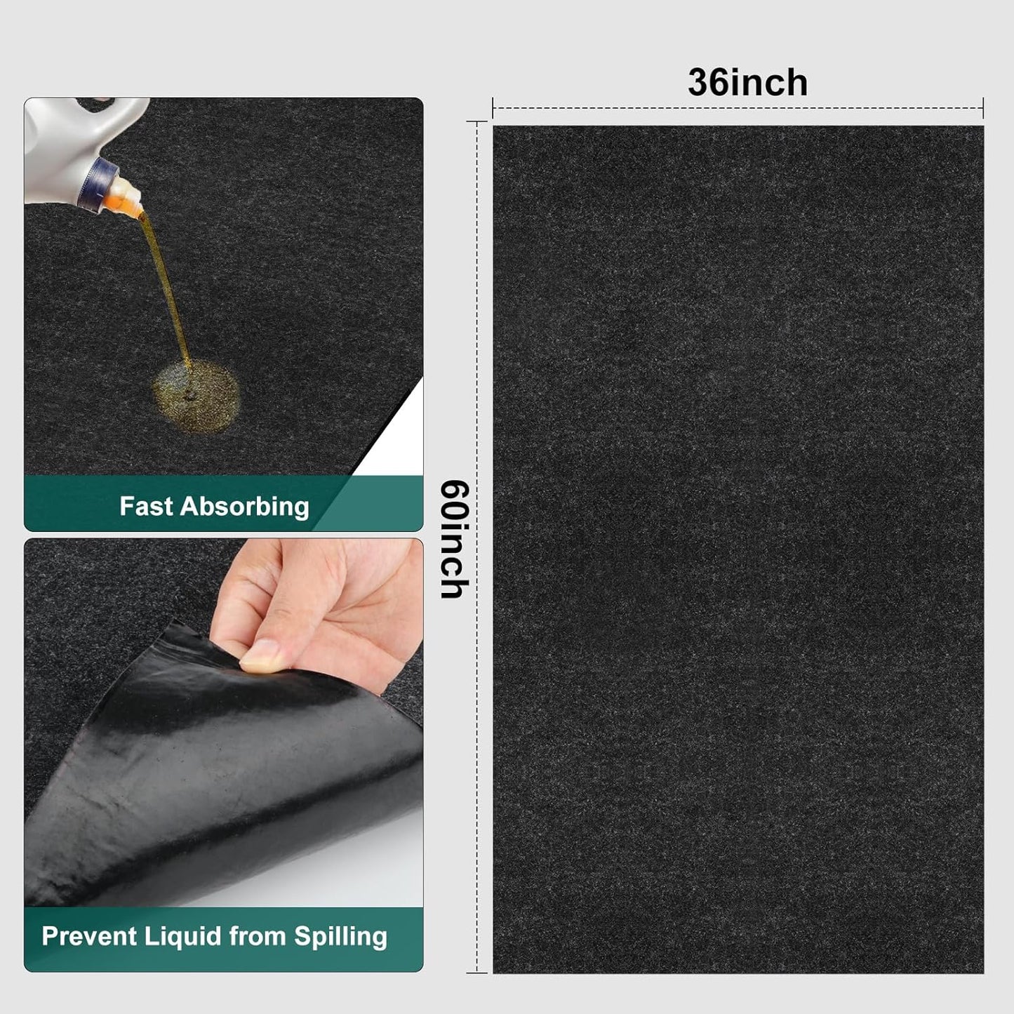 36" x 60" Oil Drip Mat for Garage Driveway, Reusable Rubber Floor Oil Spill Leak Absorbent Pads for Motorcycle Car Oil Leak Stain Resistant(2pcs)