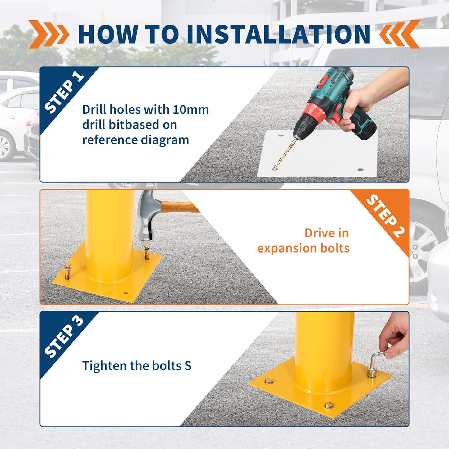 4.5x36 Inch Safety Bollard Post - Yellow Steel Bollard with Anchor Bolts (2-Pack) for Parking Lots, Walkways & Traffic Areas