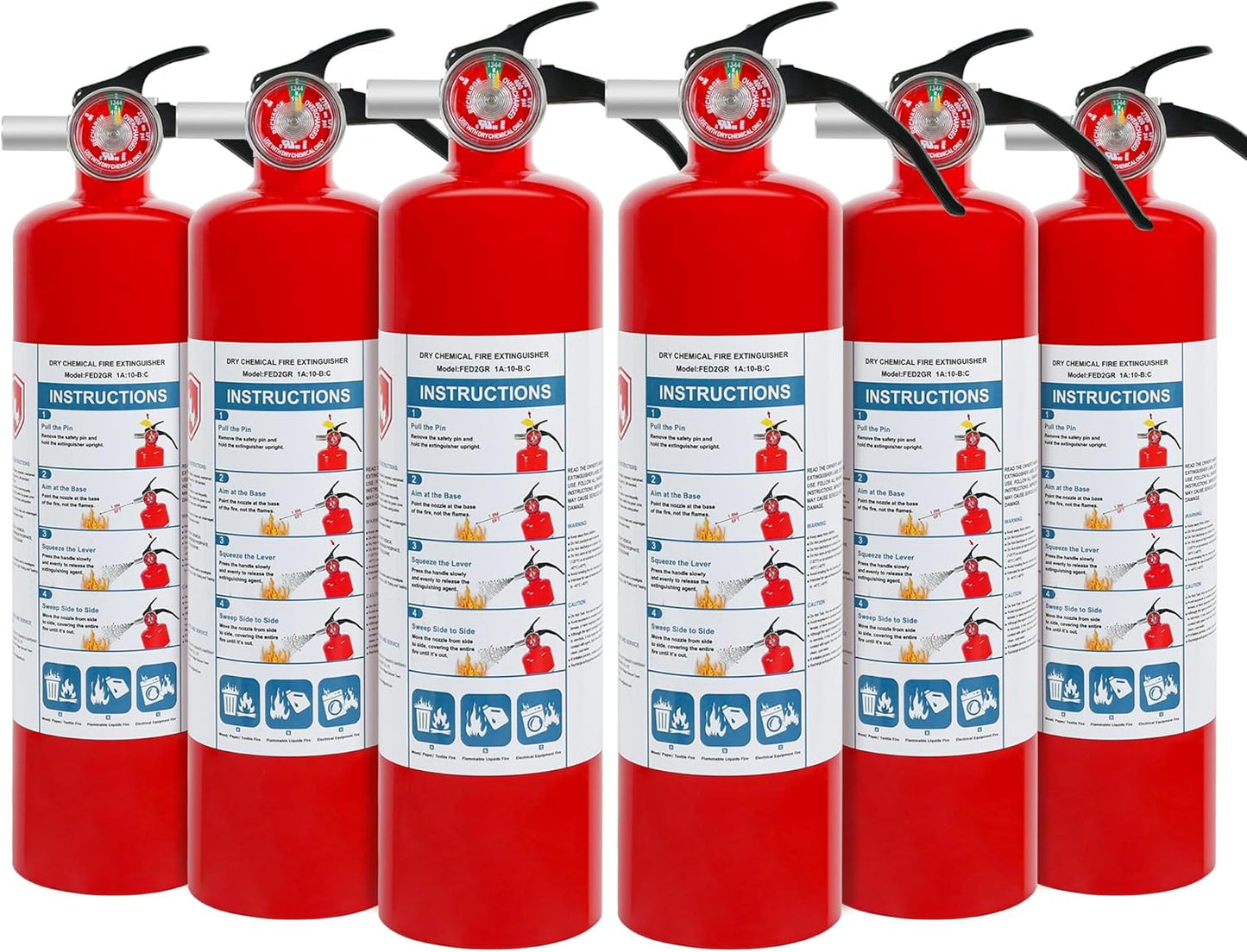 6 Pack Dry Chemical 2.5 lb ABC Fire Extinguishers, Home, Car, Boat Use, 1A:10B:C Rating, Quick Release Handle, Easy to store and Carry Dry Powder Extinguisher