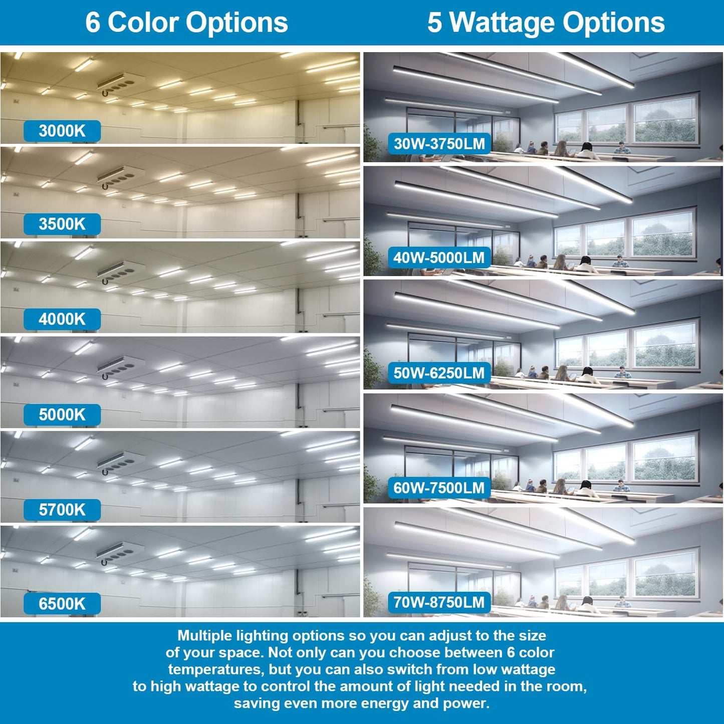 4FT LED Linear Strip Light, Super Bright 4 Foot LED Shop Lights 70W 60W 50W 40W 30W/6CCT 3000K-6500K Selectable, Flush Mount or Hanging 0-10V Dimmable Commercial Garage Ceiling Light, ETL DLC(4 Pcs)