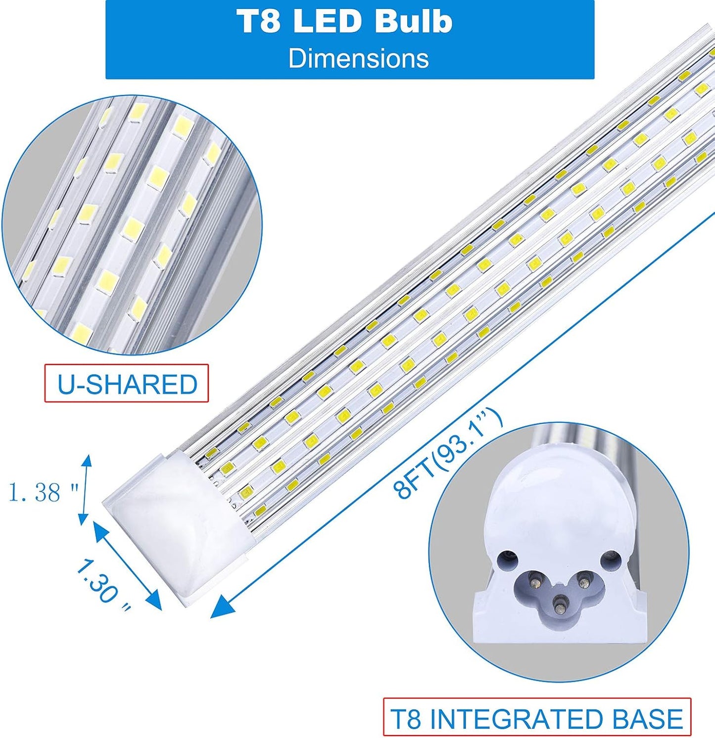 20 Pack, 8FT LED Shop Light Fixture, 144W 15500LM 6000K Cool White,High Output Linkable Tube Light, 4 Sided U Shape T8 8 Foot LED Shop Lights for Garage, Warehouse