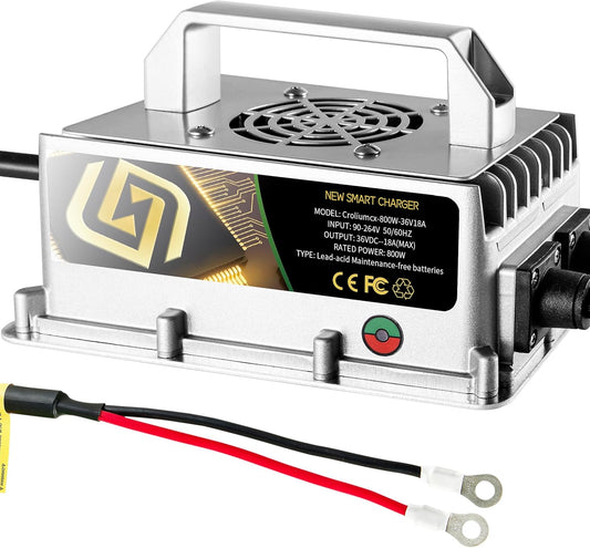 36Volt 18Amp Aluminum Casting Wide Voltage Golf Cart Battery Charger Onboard Conversion Matching O-Type Terminal Charges The 36V EZGO/Club Car Golf Cart/Electric Motorcycle