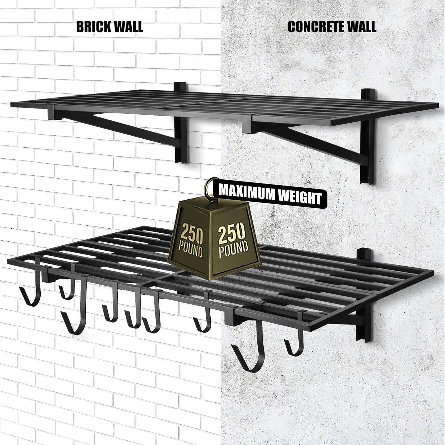 4 Pack 1,5x4ft Heavy Duty Garage Wall Shelving, Garage Shelving Wall Mounted, Storage Rack with Hooks (Black)