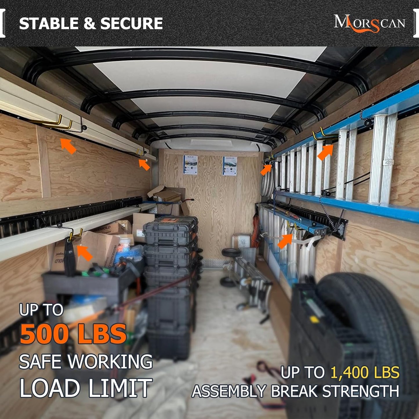 4 Pack E Track Heavy Duty Shovel Hanger, Large Steel Tool Hook Double J Hook for Store Long Handled Tools in Trailers, Trucks, Vans, Warehouses, Garages, Workshop, Garden Tools Organizers Storage