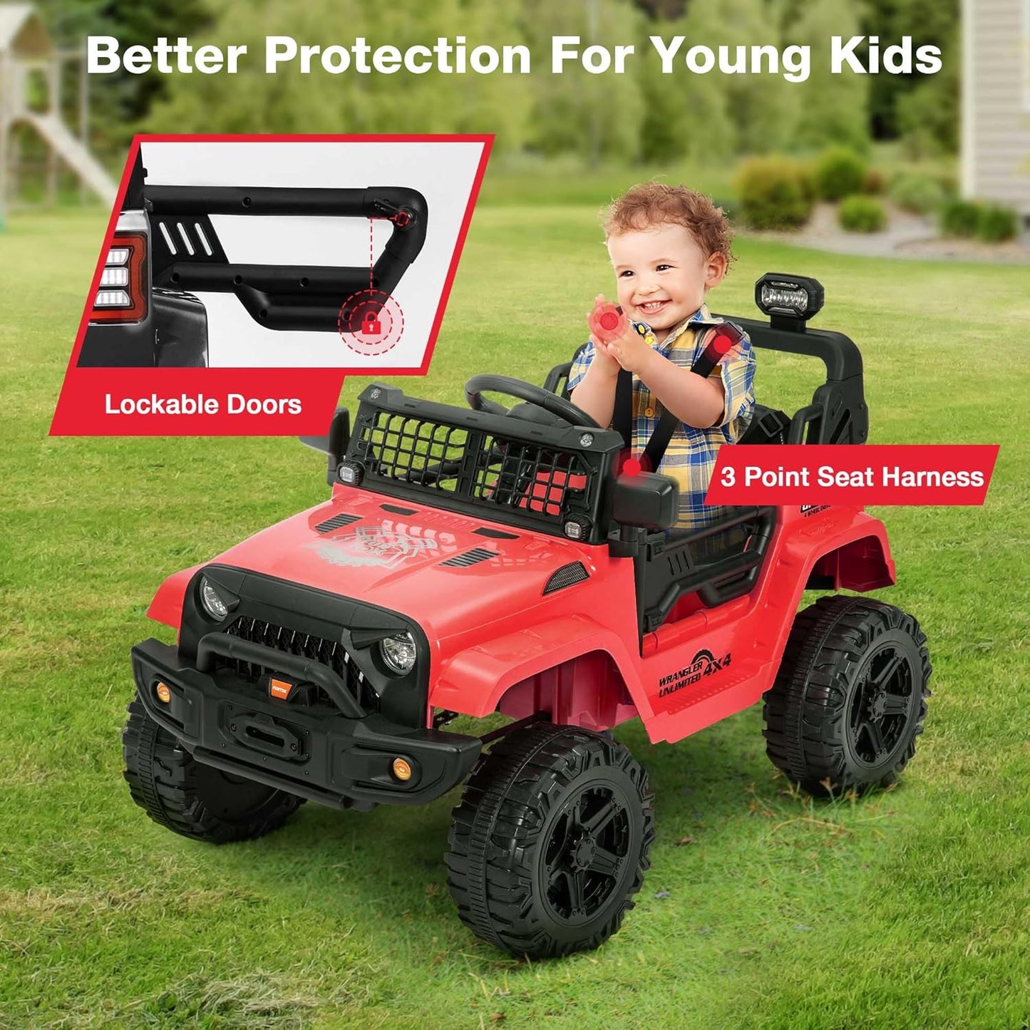 12V Ride On Truck for Kids, Electric Cars for Toddlers w/Remote Control, Soft Start, LED Lights, Horn, Radio, USB/AUX/MP3, Battery Powered Cars for Kids to Drive (Red)