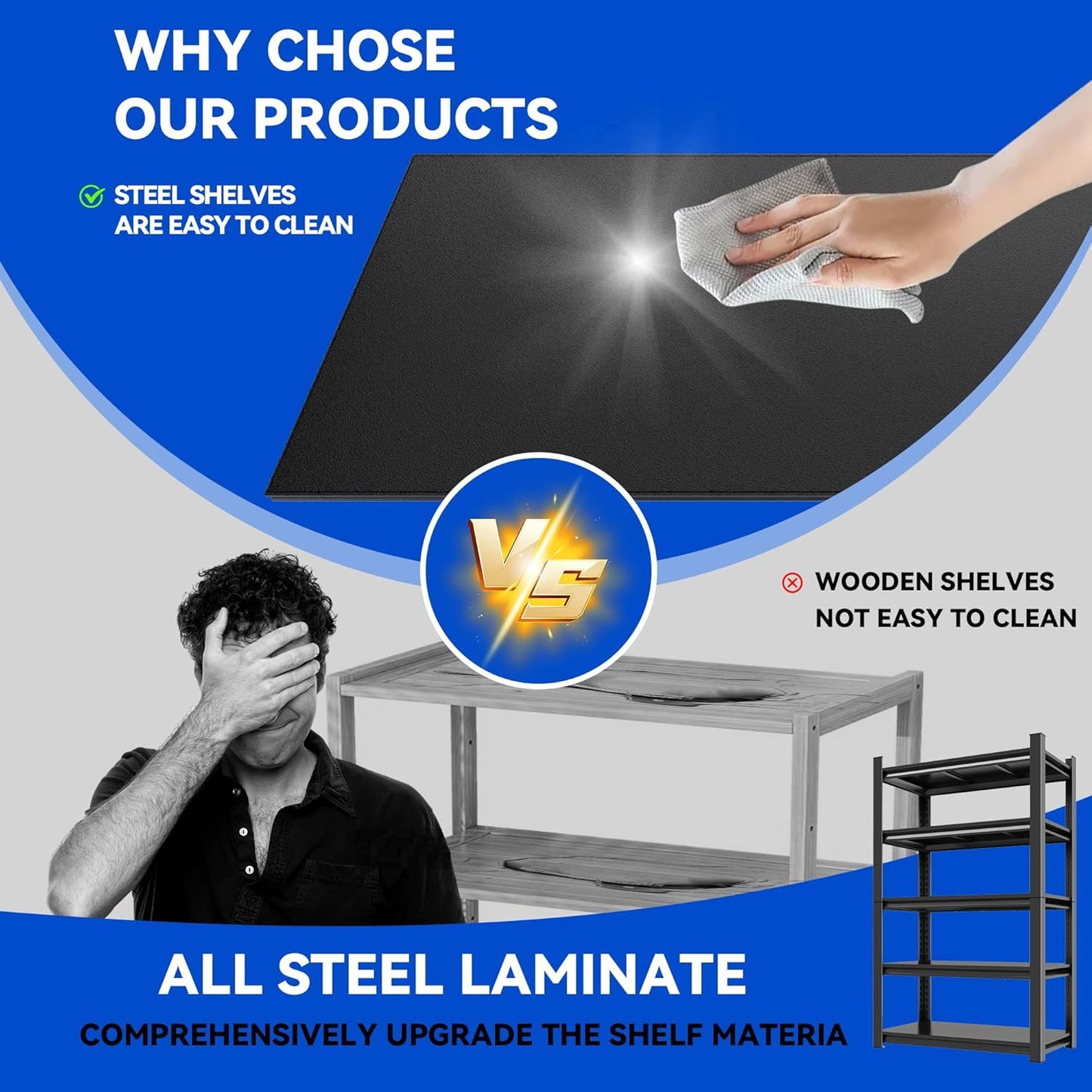 59"H Garage Shelving Heavy Duty Rack, 3000 LBS Extra Large Capacity 5 Tier Adjustable Storage Shelves, Metal Industrial Shelf Units for Garage, Basement and Warehouse, 59"H×23.6"W×13.8"D, Black