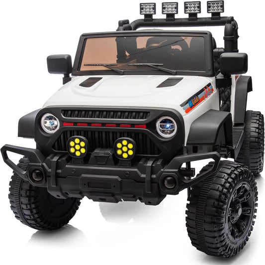 4WD Kids Ride on Car Truck, 12V 7Ah Kids Electric Vehicles Car Ride on Toy for Toddlers 3-5 with Remote Control - White