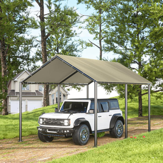 10x20ft Portable Car Tent Garage with UV Resistant Canopy, Easy to Assemble Portable Garage, Stable Carport for Car, Bike, Camp, Outdoor Storage (Beige)
