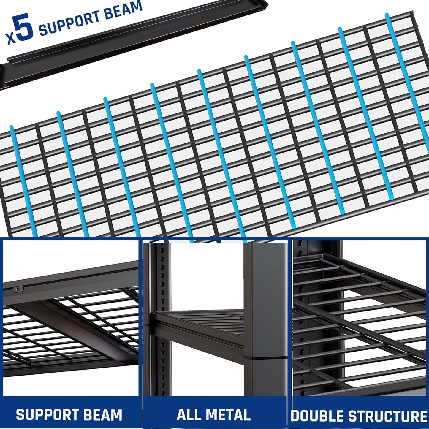 67" W Garage Shelving Heavy Duty, 67" W x 24" D x 84" H, Adjustable 5 Tier Metal Shelves, Commercial Metal Shelf Rack, Industrial Shelving, 2 Pack