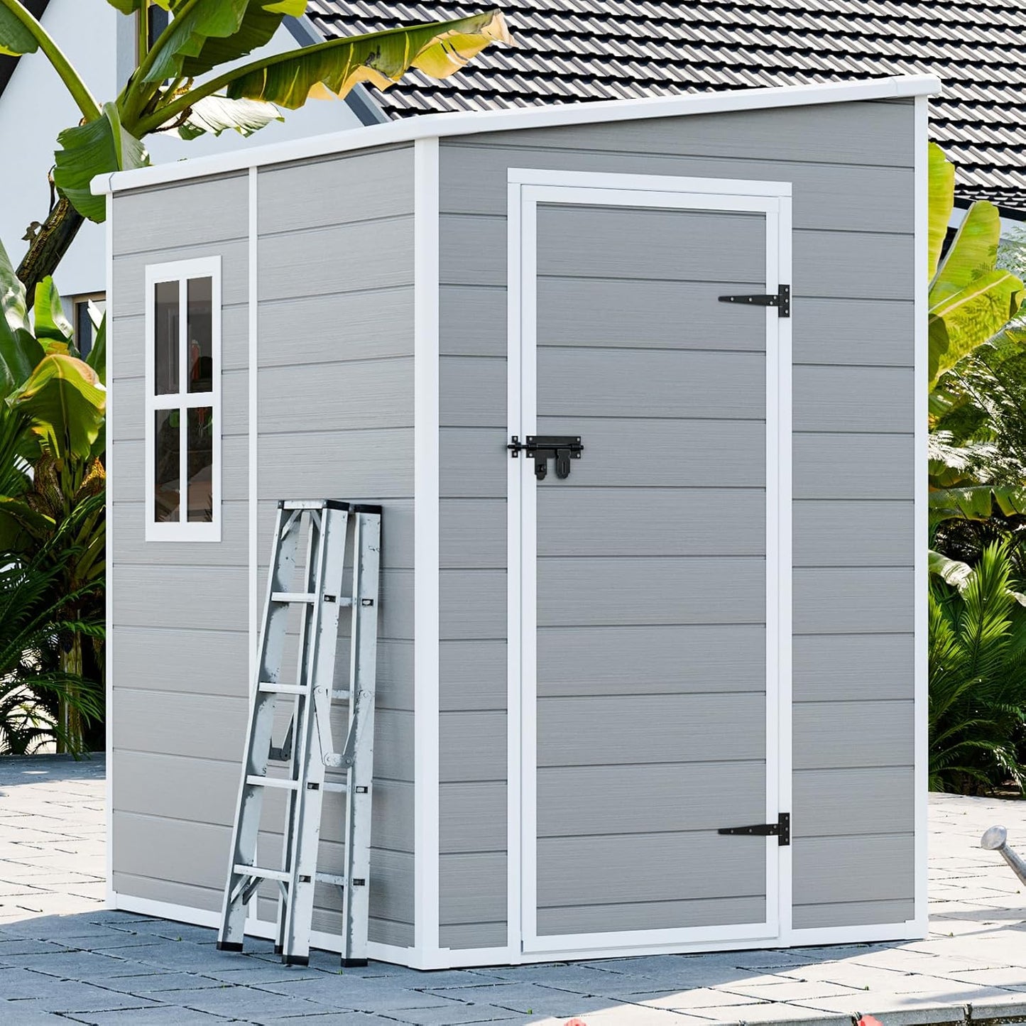 5x4 Shed Resin Outdoor Storage with Floor Included, Waterproof Lockable Small Plastic Garden Tool Shed Cabinet