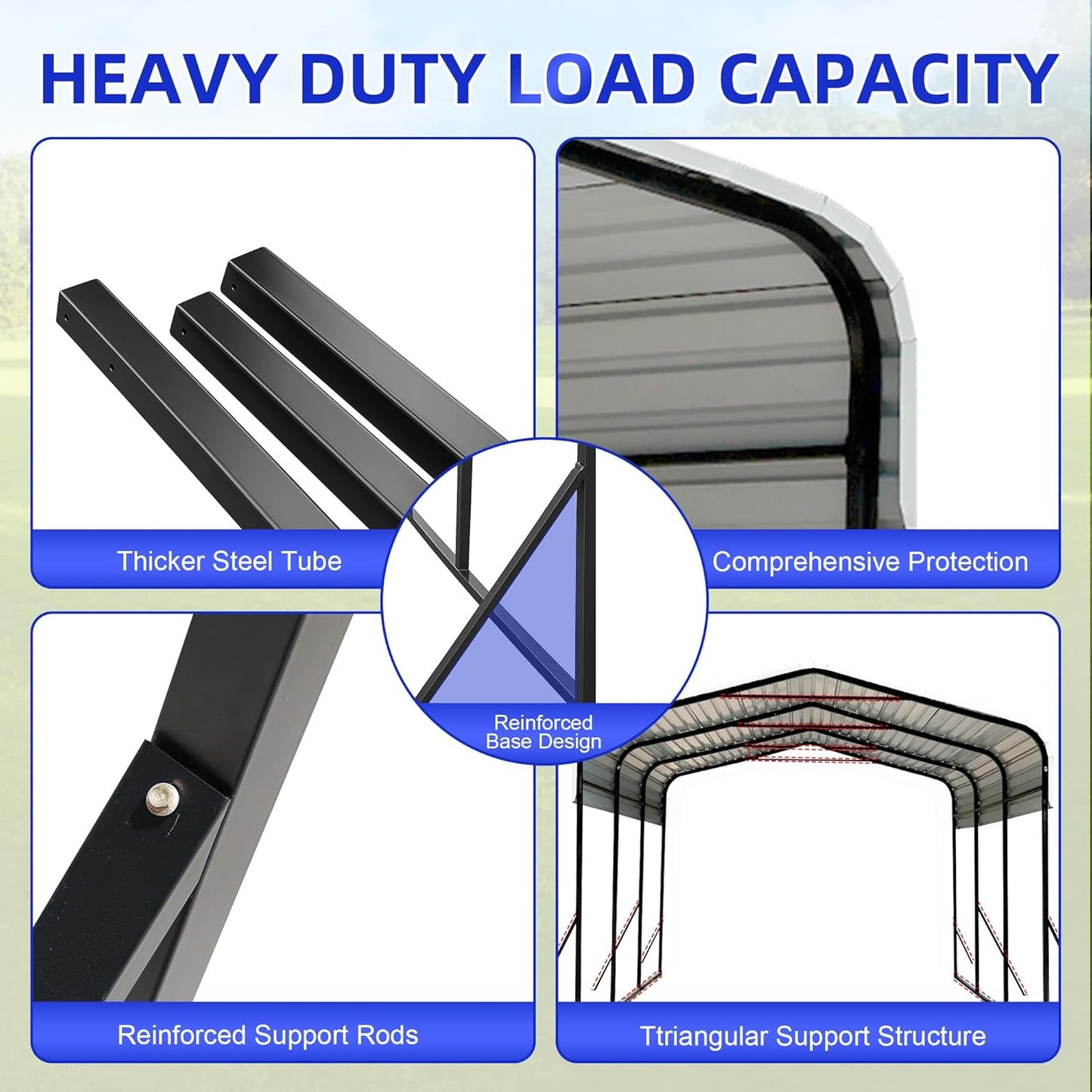 10x15 Metal Carport with Base Fixings Heavy Duty Garage Outdoor Chrome Plated Frame and Sheet Metal Construction Suitable for Boats, Cars, Tractors and Agricultural Equipment, White