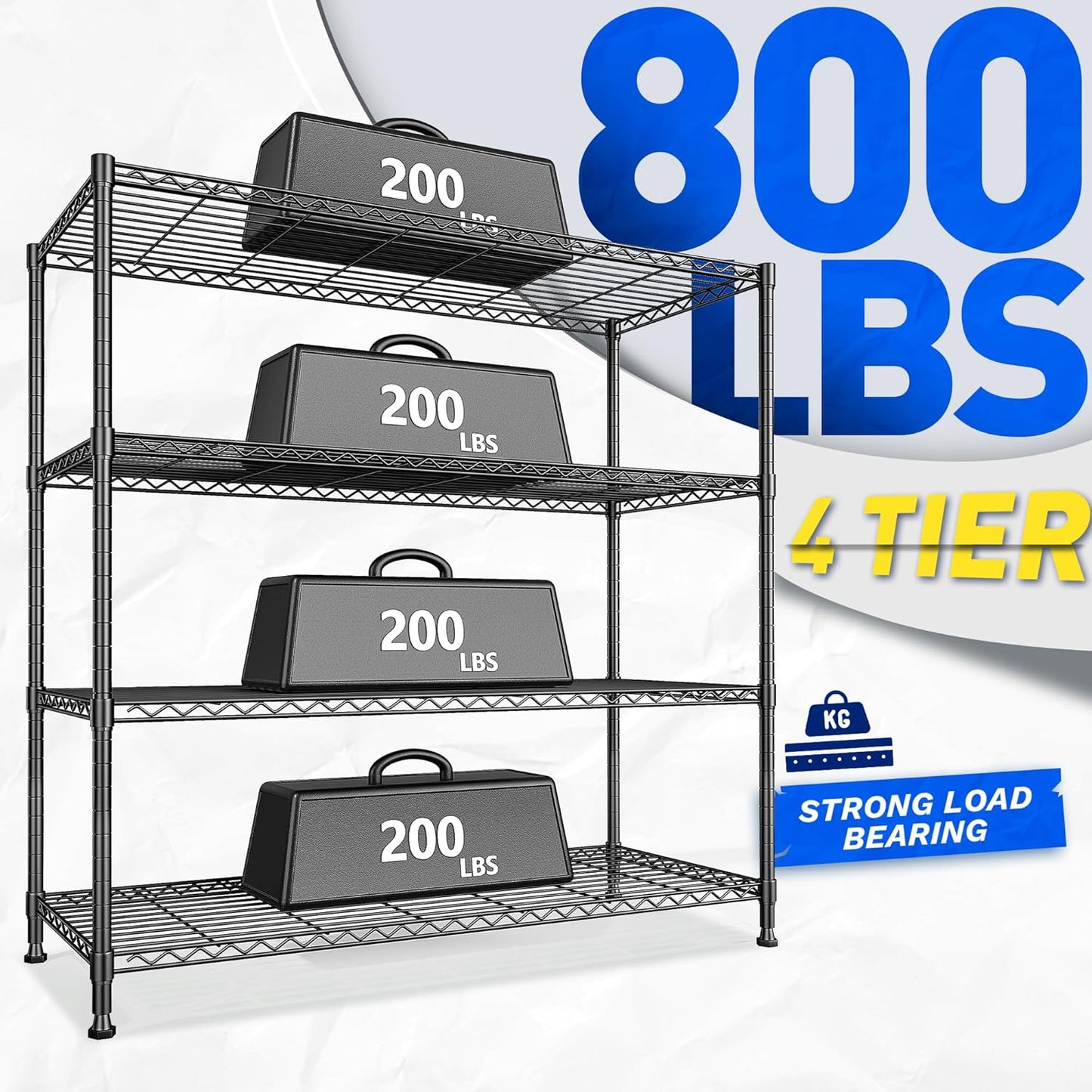 45 "W Metal Shelving Unit 4 Tier Storage Shelves Adjustable Wire Shelving Metal Shelf Pantry Shelves Wire Rack Commercial Shelving for Kitchen Pantry Utility Room Garage 45 "W x 59.4 "Hx 13.5" D Black