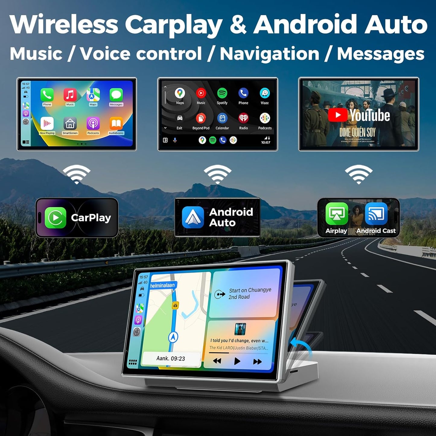 7" Wireless Apple CarPlay Android Auto Screen for Car - 4K Dash Cam, GPS Navigation, HD Touchscreen, AirPlay, 1080P Backup Camera, Car Stereo