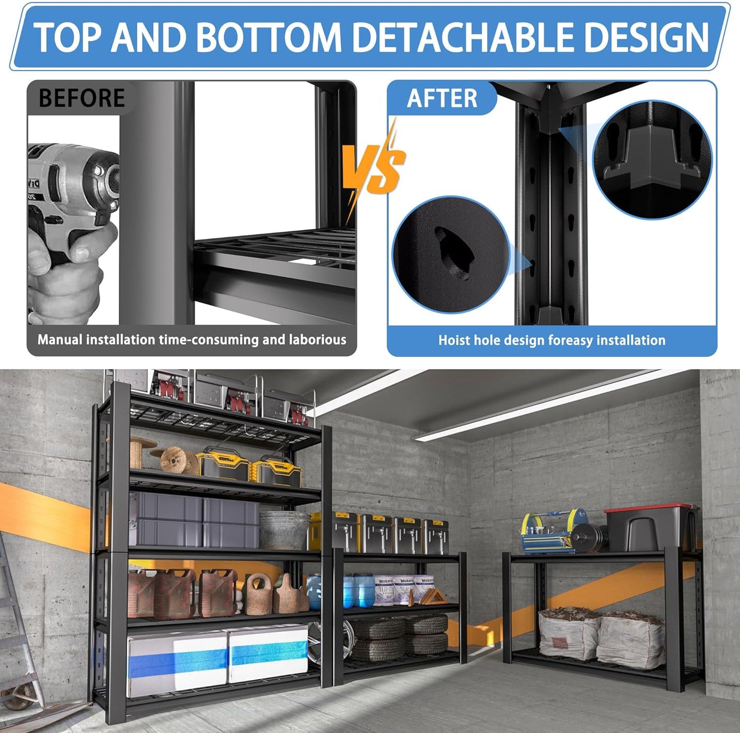 5-Tier Heavy Duty Garage Shelving Unit with Wire Shelves,3000 LBS Capacity Metal Storage Rack 72"H x 48"W x 20"D,Adjustable Boltless Steel Shelves for Garage,Basement,Pantry,Warehouse.4 Pack