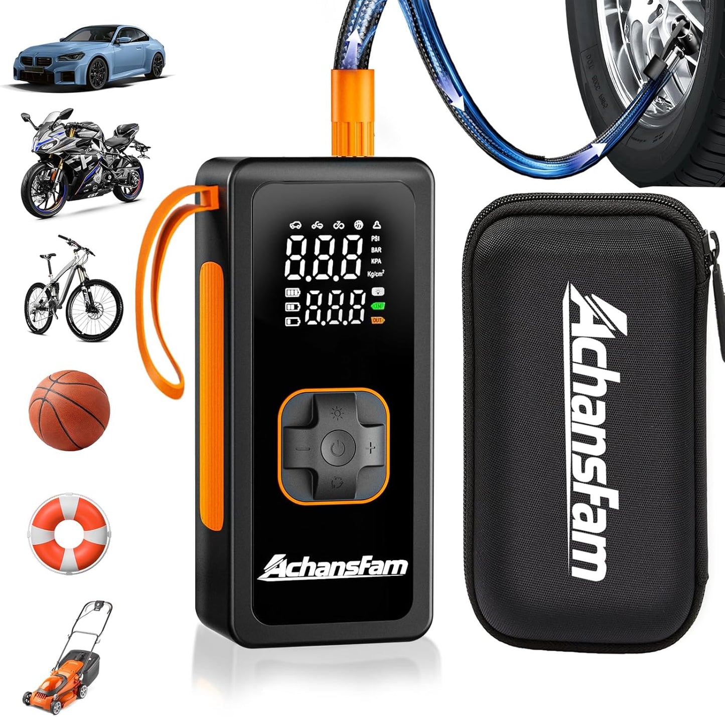 150PSI Tire Inflator Portable Air Compressor - Air Pump with Digital Pressure Gauge, LED Light, Auto Shut-Off Function - Cordless Pump for Car, Motorcycle, Bicycle, Balls and Car Accessories