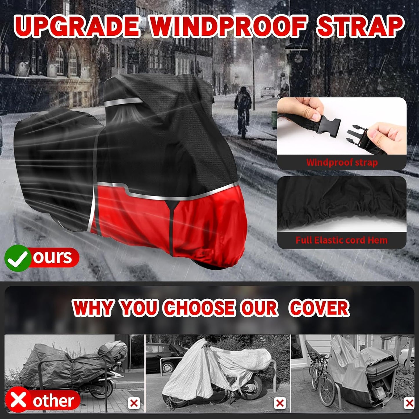 420D Motorcycle Cover Suitable for Honda Cruiser Rebel 300 500 1100 and Shadow 750/ Vtx 1300 /Fury Waterproof Motorcycle Cover Easy to Clean Tear-Resistant Suitable for Outdoor Protection