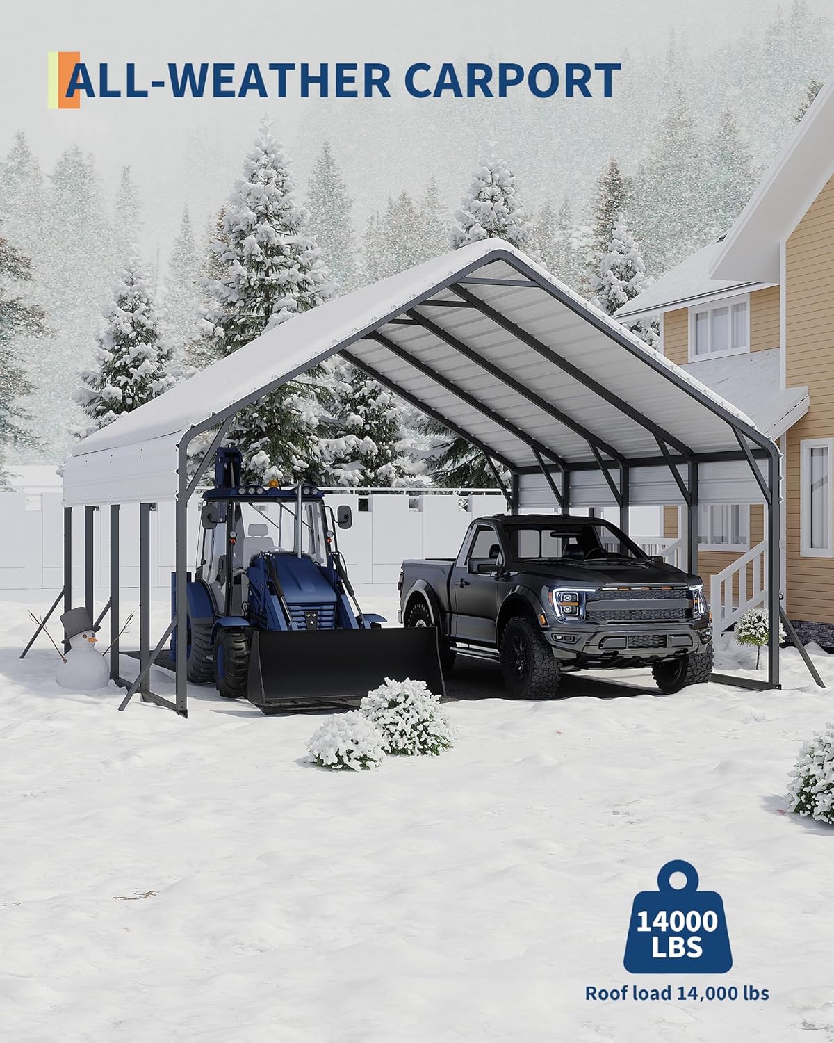 20'x20'x13' Metal Carport for 2 Cars, Heavy Duty Car Ports for Heavy Snow, Reinforced Frame, Tall Metal Car Ports for Bass Boats, Full-Sized Pickup Trucks, and Tractors, N.W. 800 Lbs