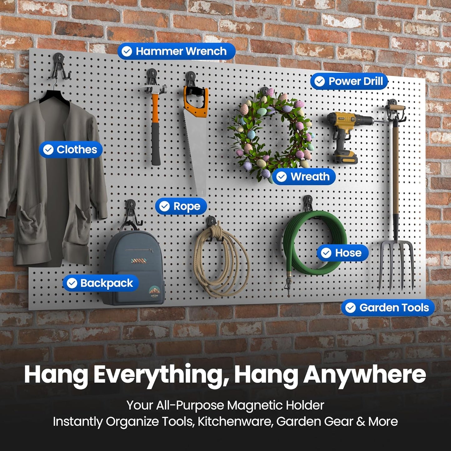 6 Pack Large Heavy Duty Magnetic Hook Extra Strong Magnetic Garage Hooks Big NdFeB Industrial Magnet Hooks Magnetic Utility Storage Holder Organization with Anti-Slip Coating for Hanging Garden Tool