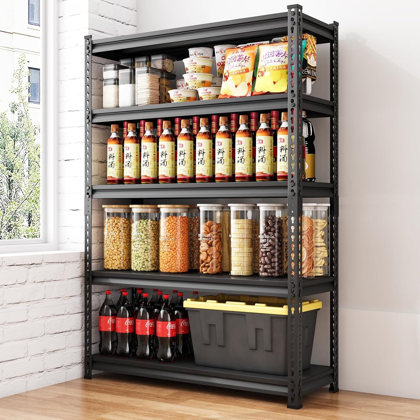 48" W Garage Shelving Heavy Duty，3000LBS Loads Metal Shelving Units and Storage,5-Tier Garage Storage Shelves Heavy Duty, Industrial Utility Shelves,48”W x 24”D x 78”H(Black)