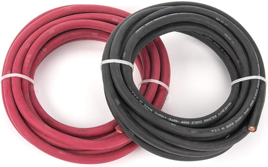 1/0 Gauge EWCS Brand - 25 Feet Each Black + Red - 100% Copper Premium Industrial Grade Extra Flexible Welding Cable 600 Volt Black+Red Combo Pack
