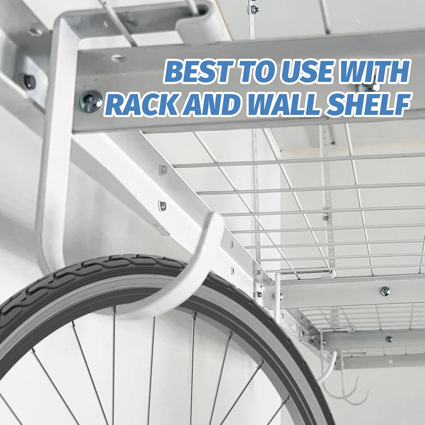 6-Pack Heavy Duty Flat Hook Accessory for Garage Ceiling and Wall Storage, Alloy Steel, White - Suitable for FLEXINOUMTS Racks