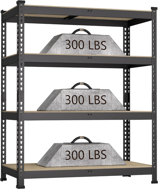 36" W x 16" D x 55" H Adjustable Garage Storage Shelves - 4-Shelf Heavy Duty Shelving Unit, Metal Utility Storage Organizer Racks for Warehouse Pantry Closet Kitchen, Black