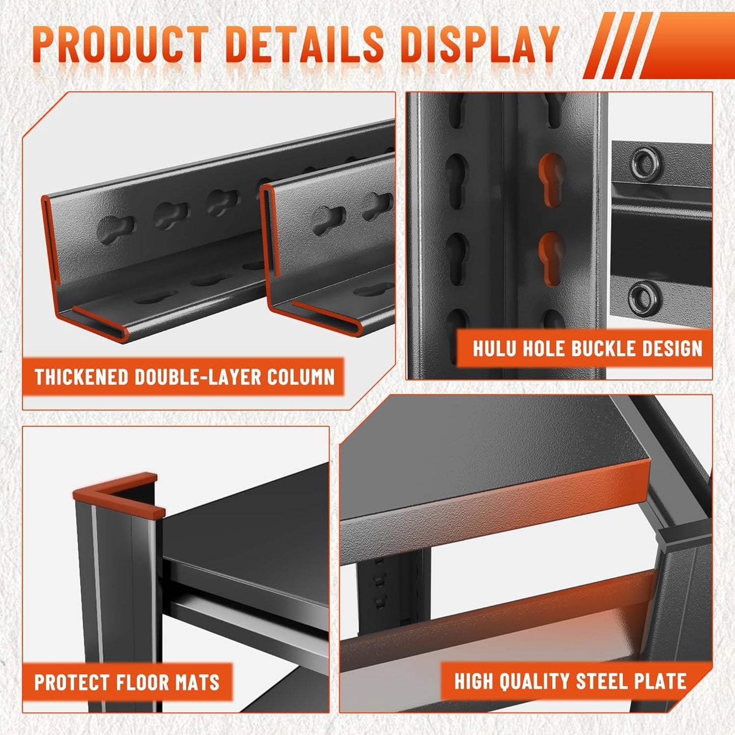 54''H Heavy Duty Metal Shelving Unit, 2000 lbs Total Capacity, Dual-Layer Column, Tool-Free Assembly, All-Steel Construction for Garage, Warehouse, Basement,45.3''W x 17.7''D x 54" H
