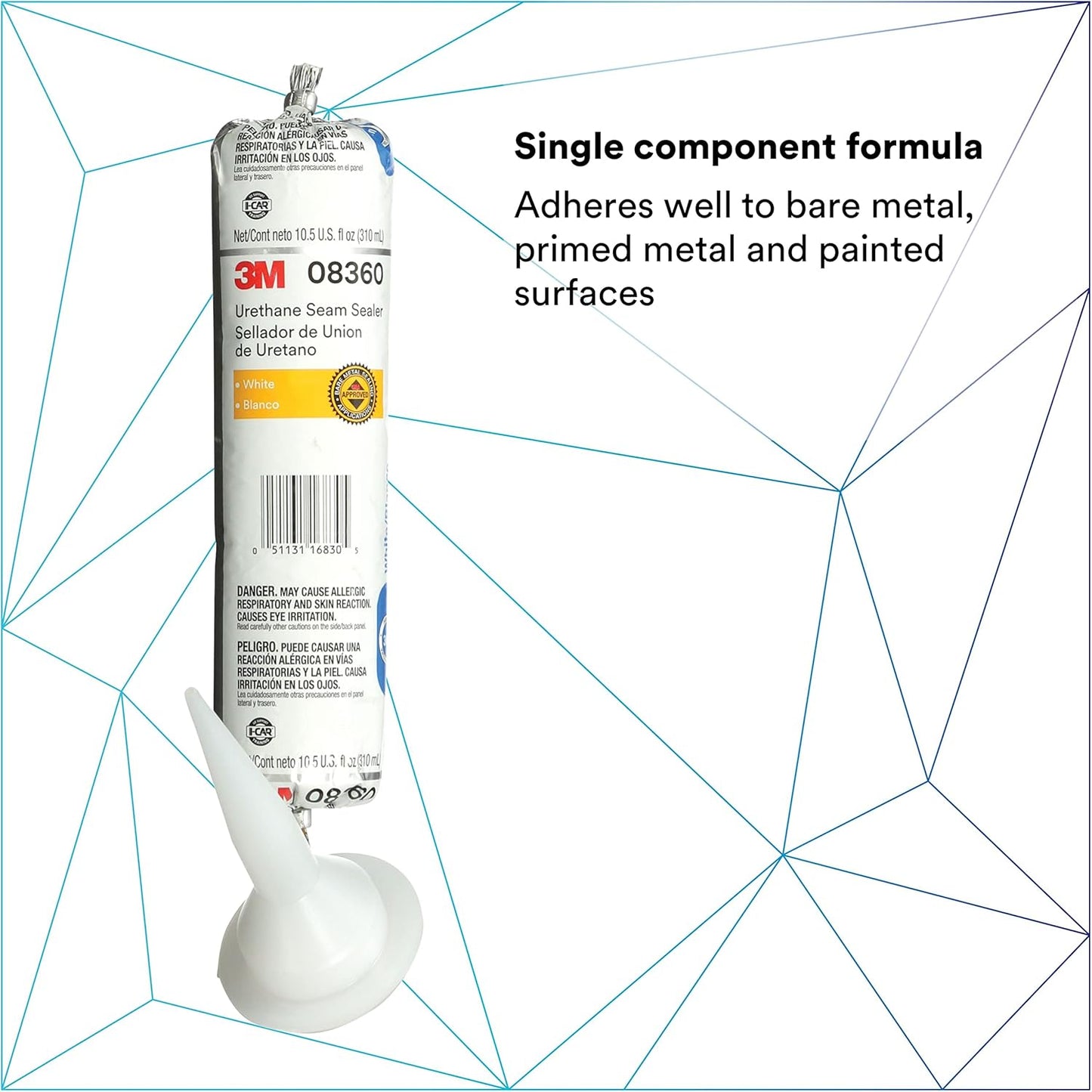 3M Urethane Seam Sealer, 08360, White Color, High Solids, Permanently Flexible, 310 mL/10.5 fl oz Foil Pack