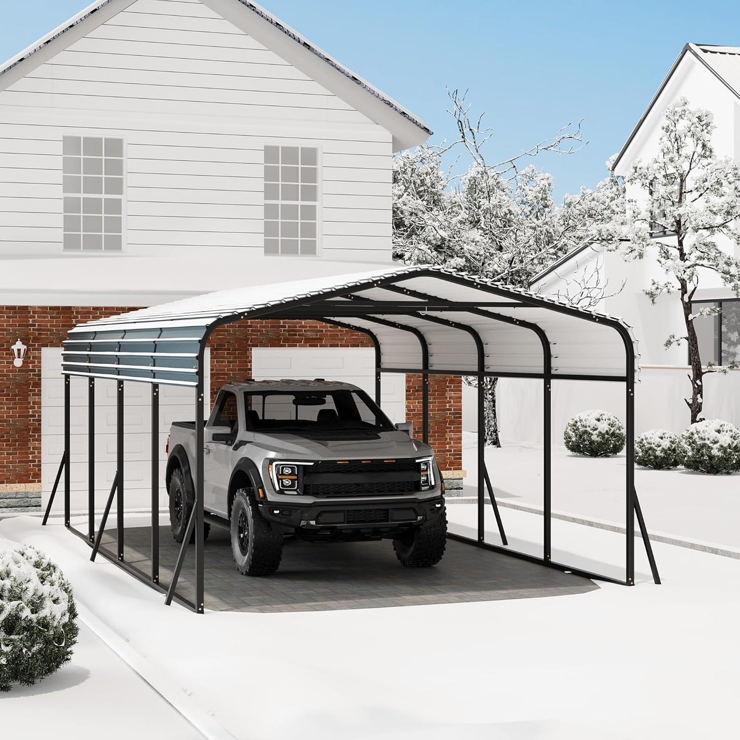 12x20 Ft Carport, Metal Carport with Galvanized Steel Roof and Reinforced Base, Heavy Duty Garage Car Shelter Shade, Outdoor Car Port Canopy for SUV, Truck, Boats