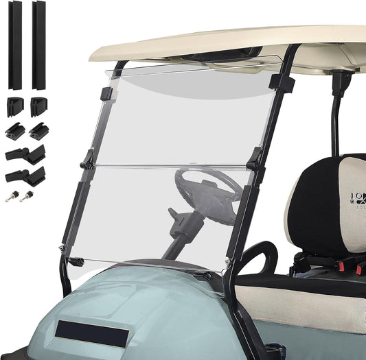 10L0L Golf Cart Windshield for Club Car Precedent 2004-Up, Tempo, 2017-Up Onward, Clear/Tinted Fold Down Club Car Windshield Anti-UV Impact Resistant - 37.5"W X 33.6"H