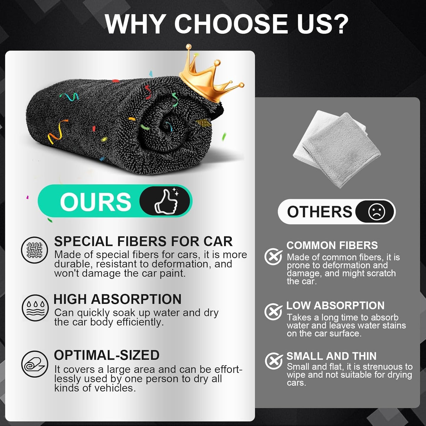 3-Pack Microfiber Towels for Cars (24" x 35"), Extra Large Super Absorbent Car Drying Towel, Drying Towel for Car & Trucks, Car Towels Drying with No Streaks & Scratches