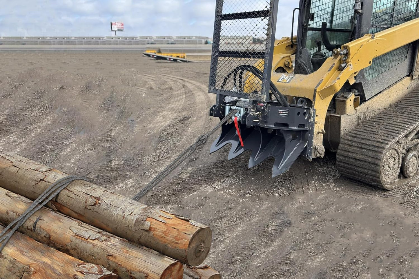 7.5T Skid Steer Winch, 93 FT Steel Cable Forestry Logging Winch, 15000 LB Pulling Capacity, Manual Clutch, Ground Stabilizer Jaw, Safety Screen